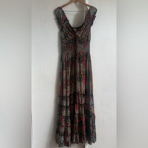 Cienna Silk Blend Maxi Dress Women's  XLarge Ruched Tiered Vibrant Sexy Boho